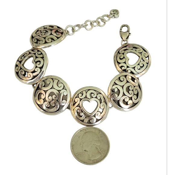 Brighton Silver Tone Circle Medallion Heart Link Bracelet 7 3/4” Long K59 - Picture 4 of 5